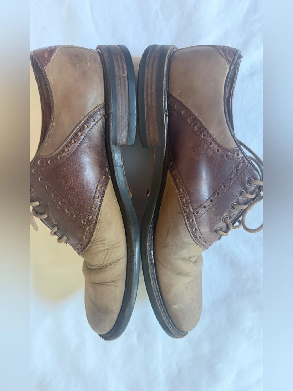 Johnston & Murphy Mens 10 M Two Tone Leather Wingtip Oxford Dress Shoes Italy